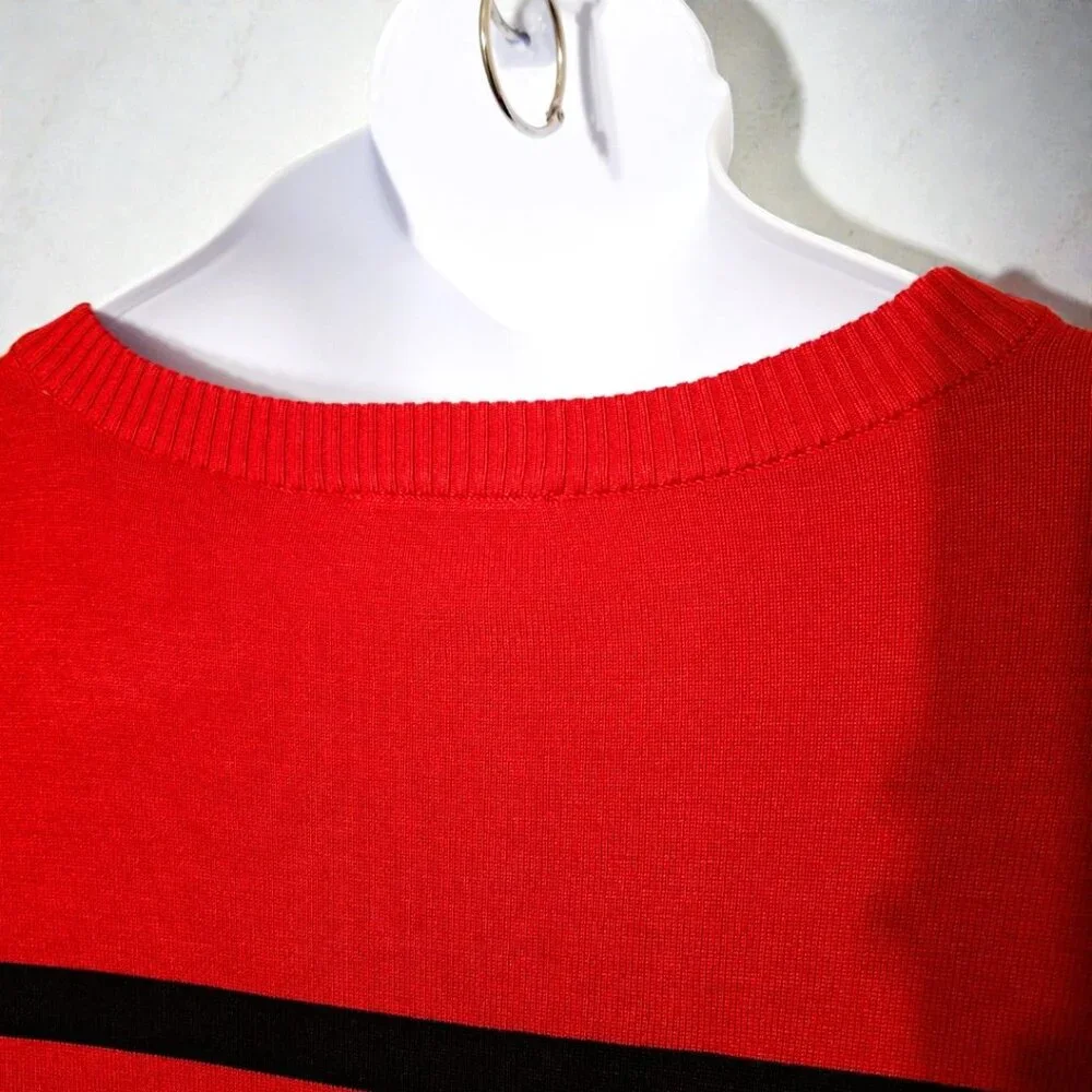 Karl Lagerfeld Paris Med (8-10) Red & Black Stripe Crewneck Sweater w/ Gold Pins - Picture 13 of 15